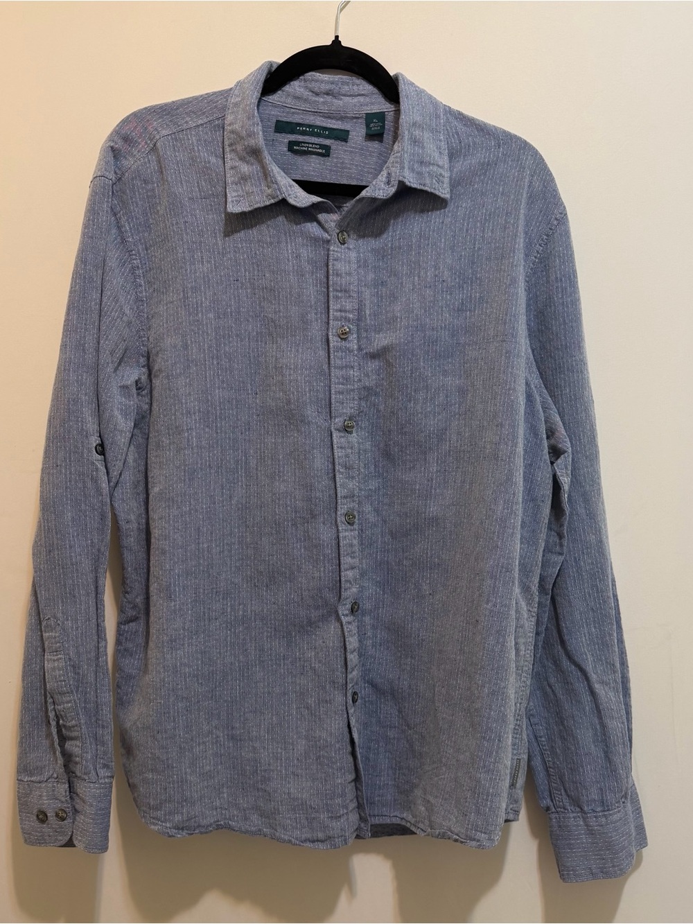 Perry Ellis Blue Thin-Stripe Casual Button-Down Shirt